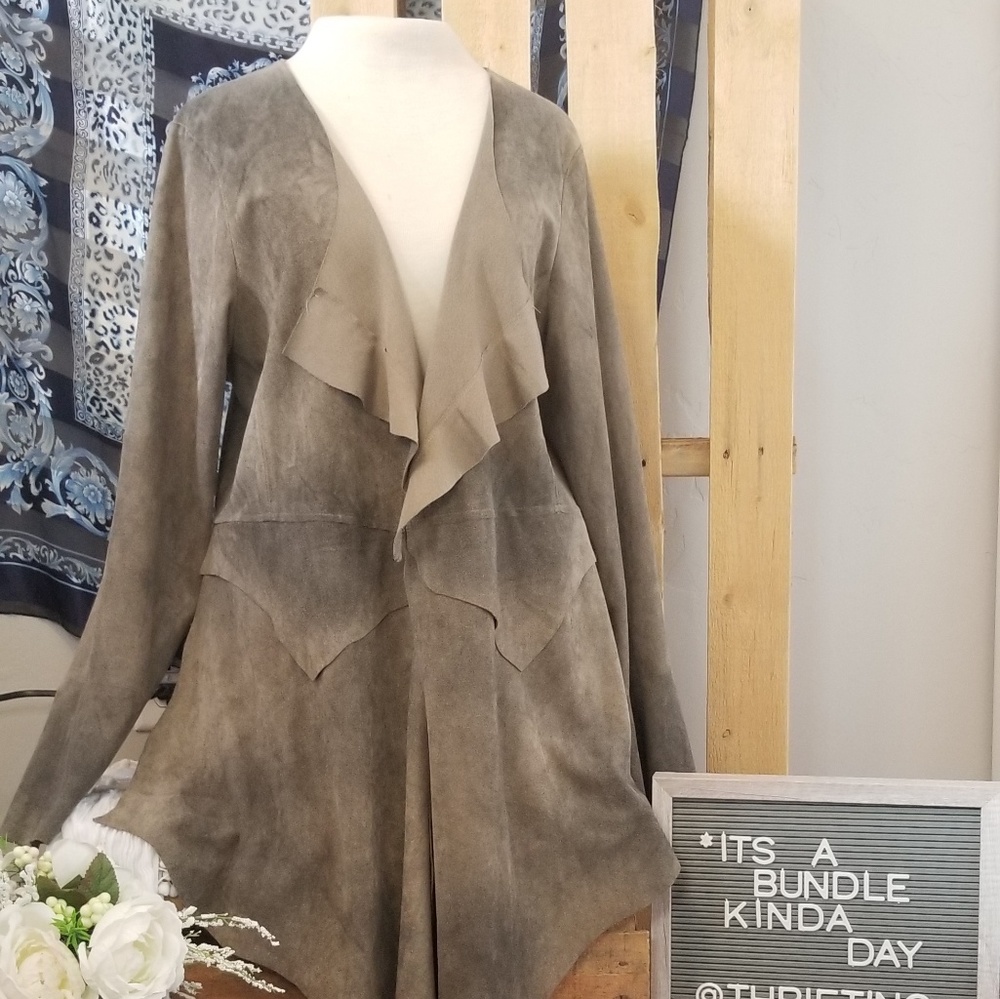 Vocal Faux Suede Cardigan Stone w/Lace up Back
